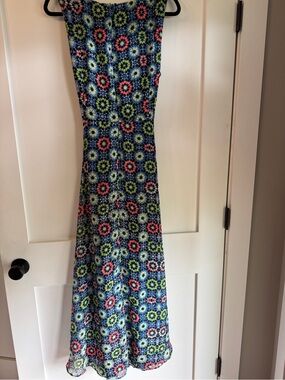 Collection B Navy Maxi Dress with Coral & Lime Floral Medallions